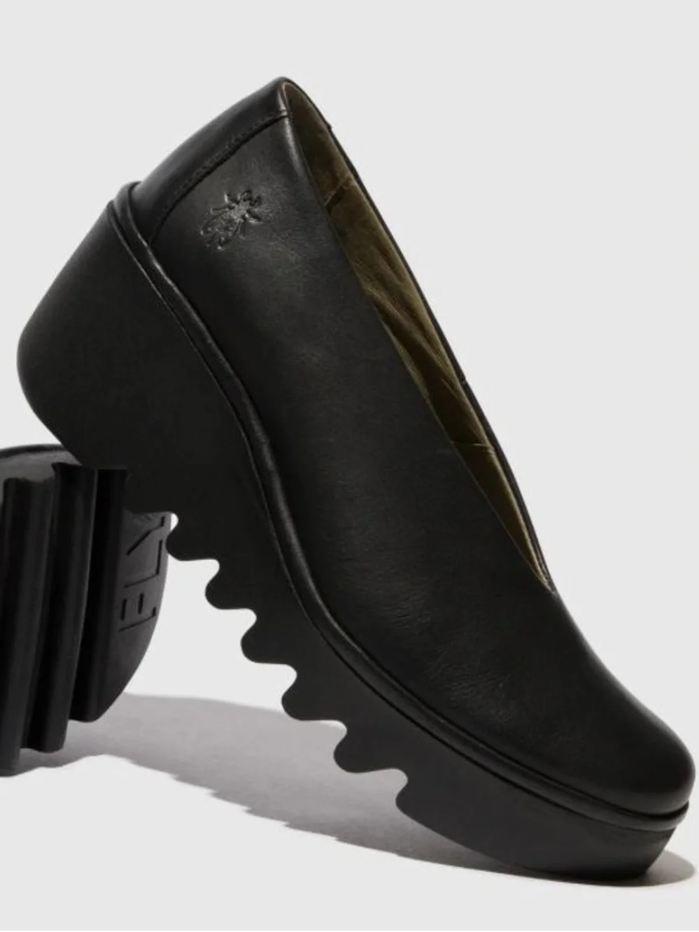 Fly London Black Leather Platform Slip-On